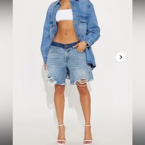 Fashionnova Can't Miss It Cutoff Mid Length Denim Shorts - Medium Wash